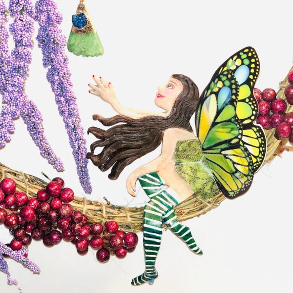 Magical Fairy Wreath with Agate, Bamboo, Polymer Clay, New, Handmade by Me! - Picture 2 of 5